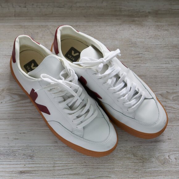 Veja V-12 Women's Leather White Marsala Shoes | Size 10 - Picture 5 of 10
